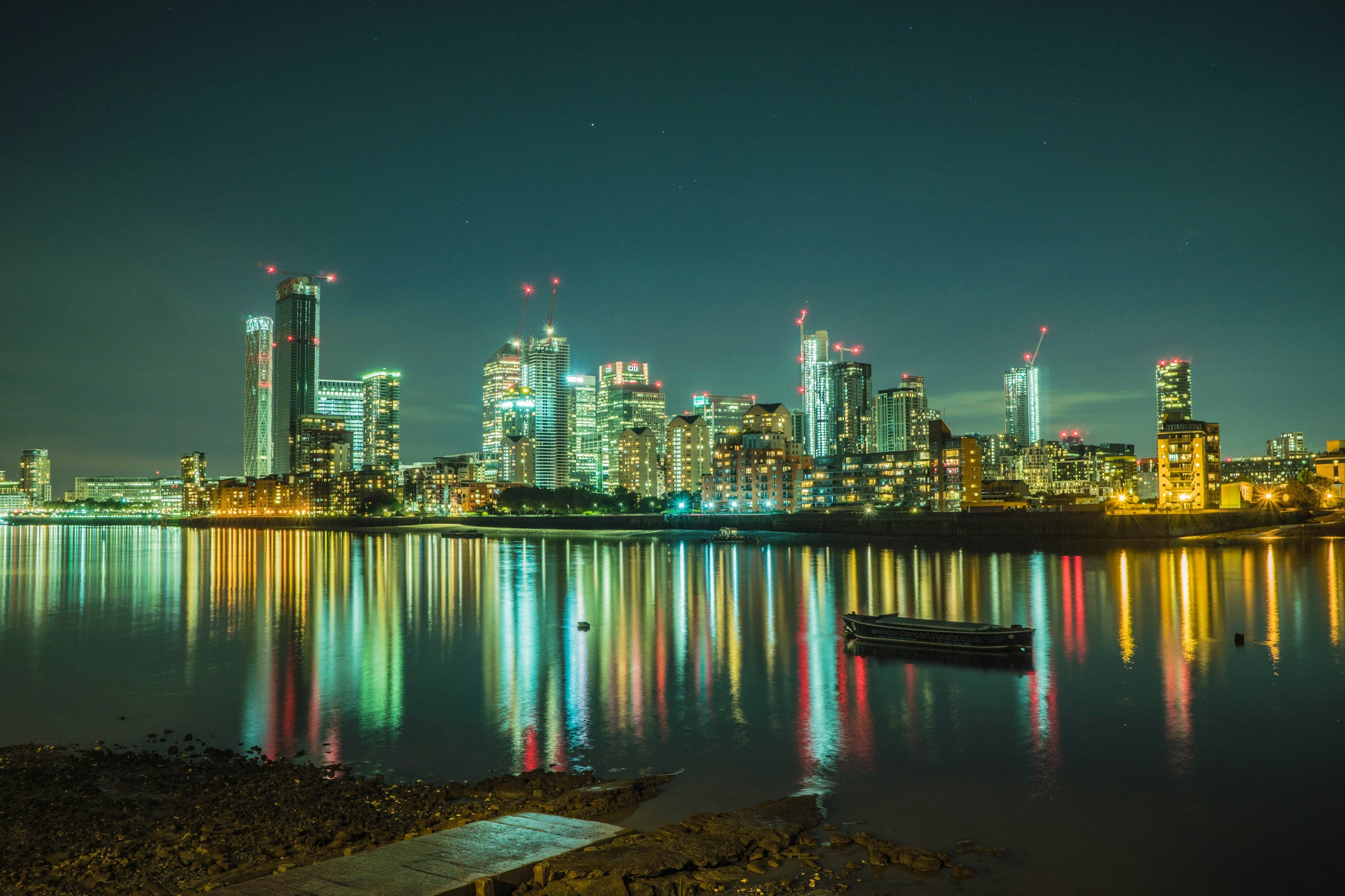 Canary Wharf financial district skyline in London, United Kingdom